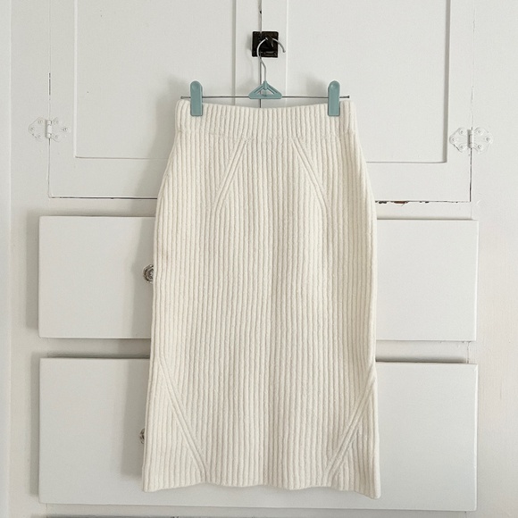 Daily Ritual Ribbed Knit Pencil Skirt in Cream | Wool Blend Size XS - Picture 1 of 6